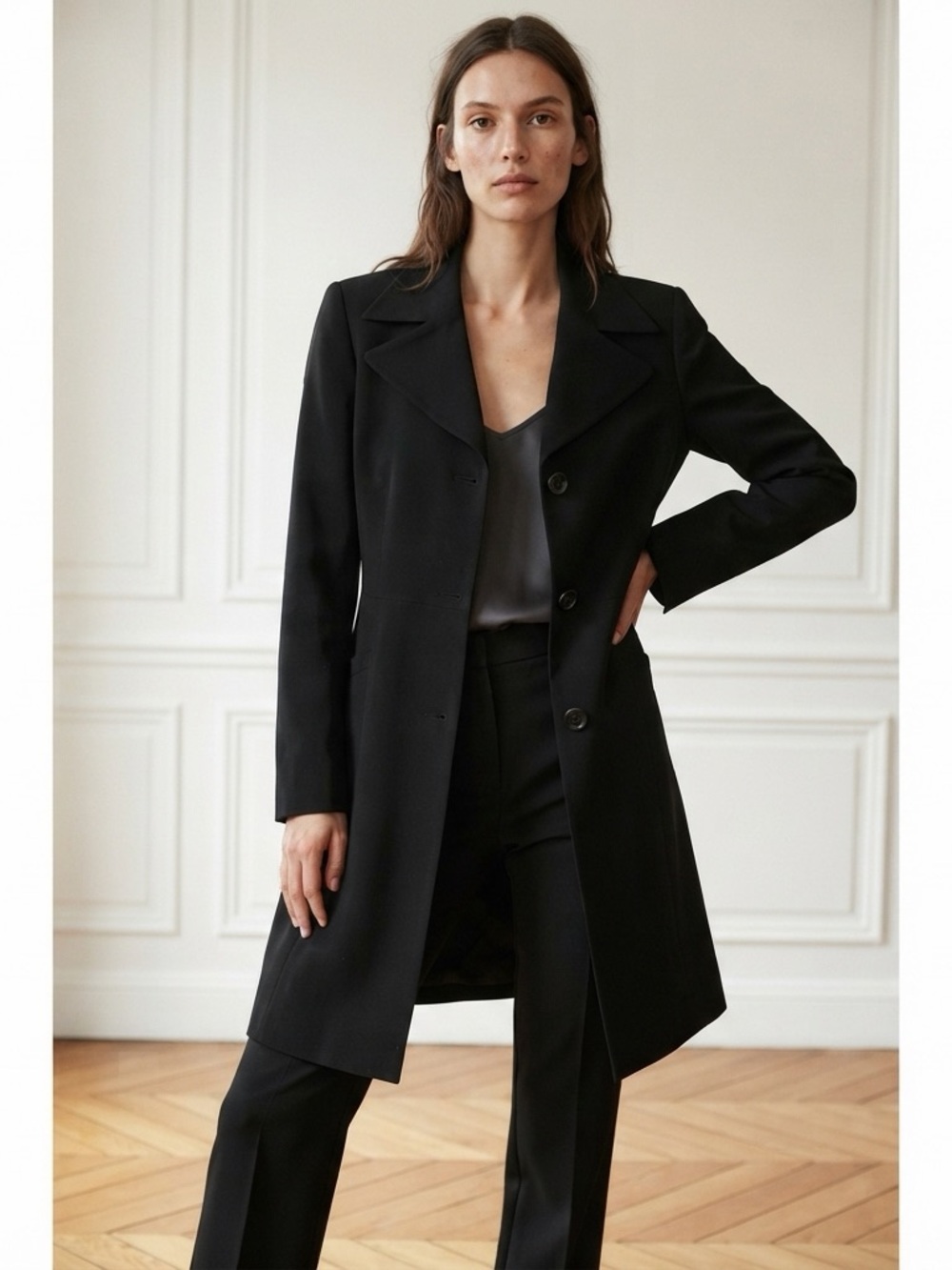 bebe Black Tailored Single-Breasted Trench Coat